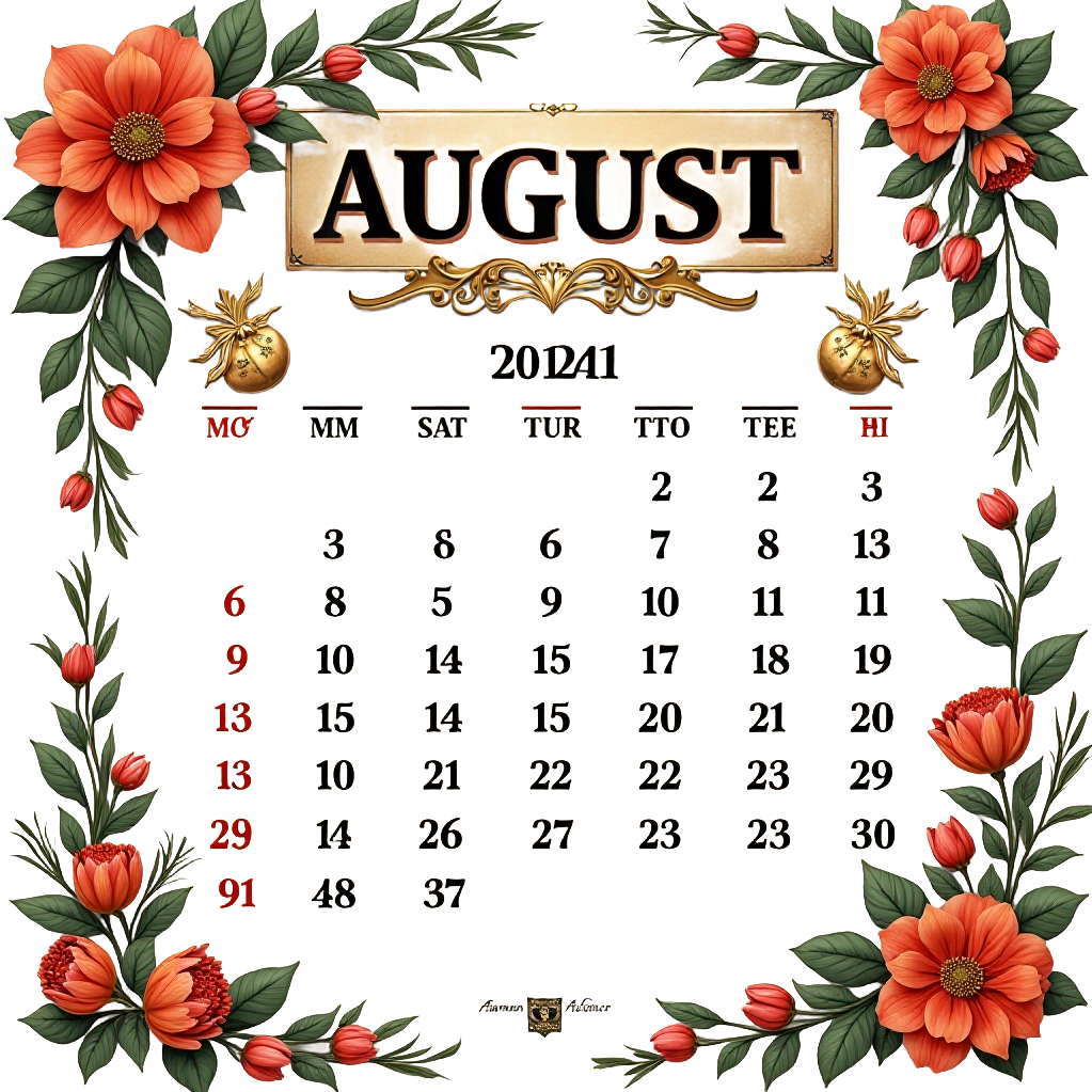 August 2024 Calendar with Floral Design